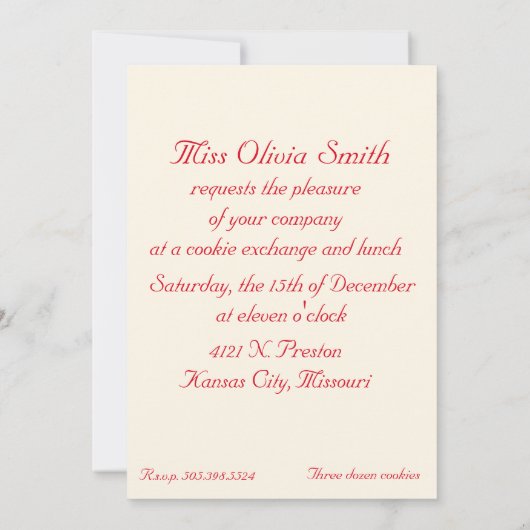 Cookie Exchange招待状 招待状 (裏面)