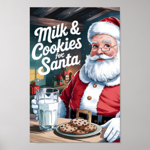 Cookie & Milk for Santaタイポグラフィウォールアートプリント ポスター