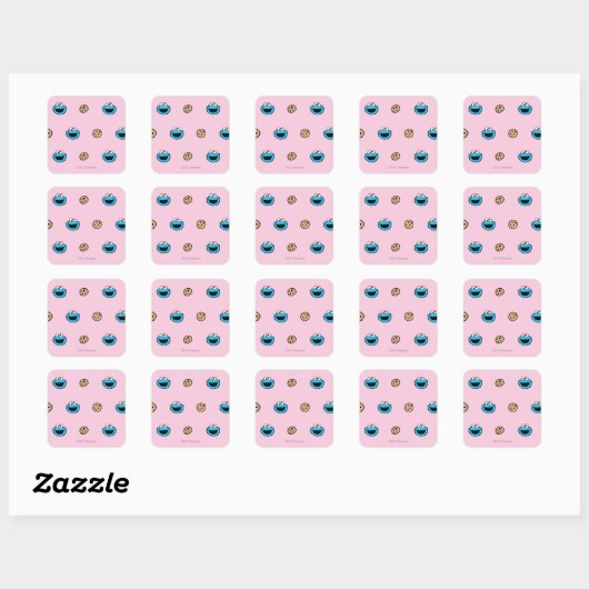 Cookie Monster and Cookies Pink Pattern スクエアシール (シート)