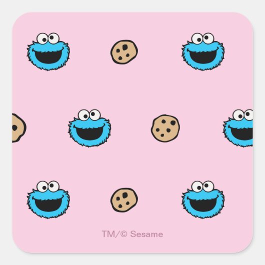 Cookie Monster and Cookies Pink Pattern スクエアシール (正面)