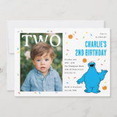 Cookie Monster Blue Confetti Second Birthday 招待状 (正面)