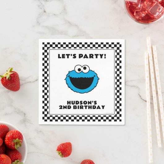 Cookie Monster Checkerboard Birthday スタンダードカクテルナプキン (インサイチュ)