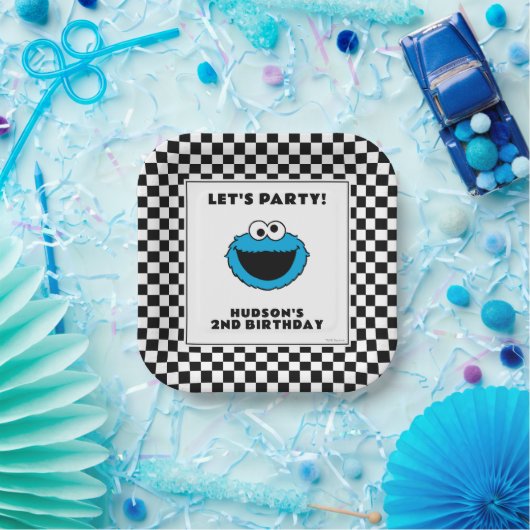 Cookie Monster Checkerboard Birthday ペーパープレート (パーティー)