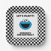 Cookie Monster Checkerboard Birthday ペーパープレート (正面)