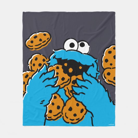 Cookie Monster Eating All the Cookies フリースブランケット (正面)