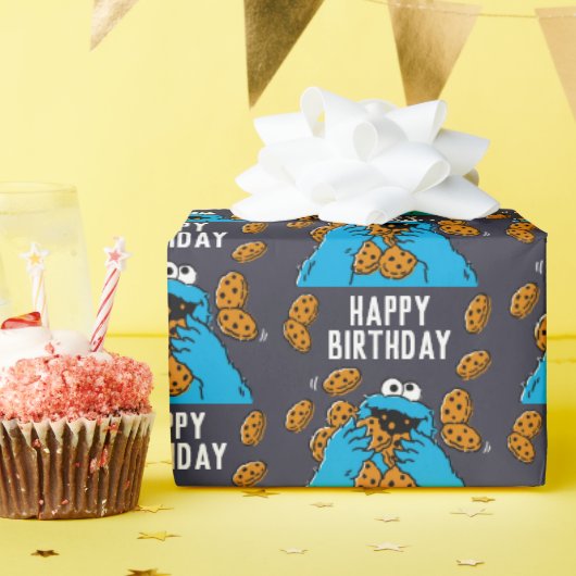 Cookie Monster Eating All the Cookies ラッピングペーパー (誕生日パーティー)