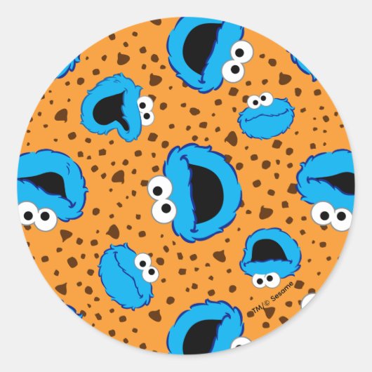 Cookie Monster on Cookie Pattern ラウンドシール (正面)