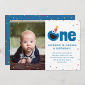 Cookie Monster One with Photo 招待状 (正面/裏面)