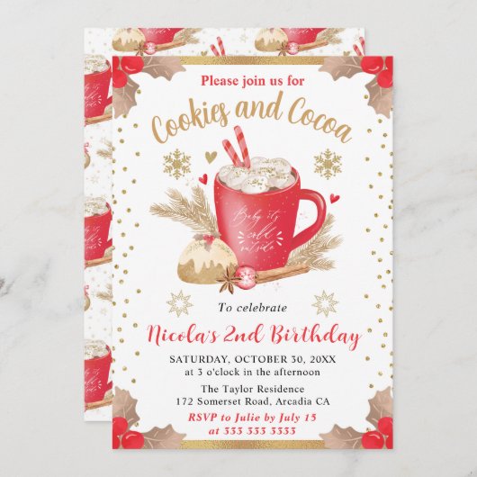 Cookies and Cocoa 2nd Birthday Invitation 招待状 (正面/裏面)
