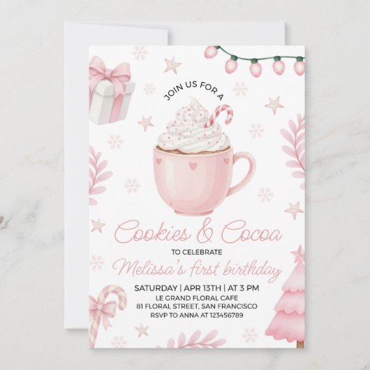 Cookies and Cocoa Birthday 招待状 (正面)