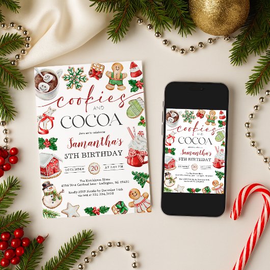 Cookies and Cocoa Winter Birthday Invitation 招待状