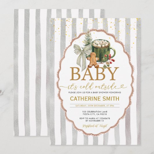 Cookies and Hot Cocoa Bow Baby Shower 招待状 (正面/裏面)