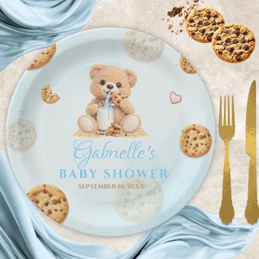 Cookies and milk Baby Shower - Teddy Bear Blue ペーパープレート