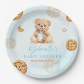 Cookies and milk Baby Shower - Teddy Bear Blue ペーパープレート (正面)