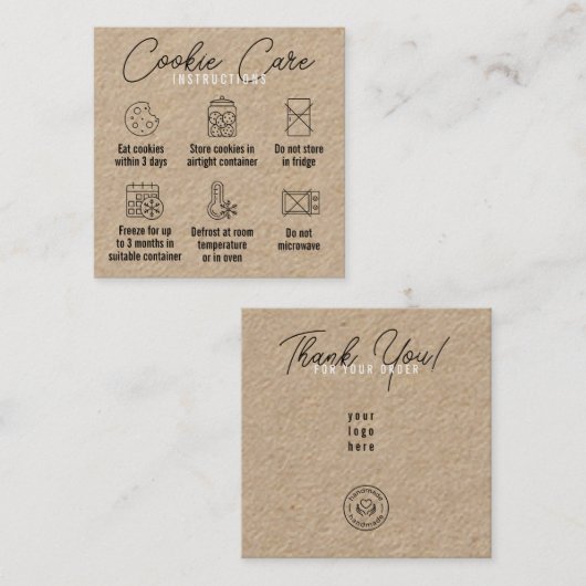Cookies Care Instructions Kraft スクエア名刺 (正面/裏面)