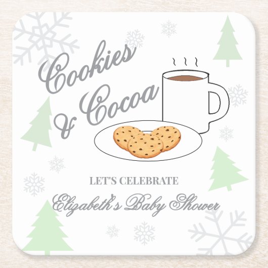 Cookies & Cocoa Baby Shower スクエアペーパーコースター (正面)