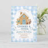 Cookies & Cocoa Birthday Blue Snowflakes Gingham 招待状 (スタンド正面)