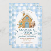 Cookies & Cocoa Birthday Blue Snowflakes Gingham 招待状 (正面/裏面)