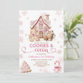 Cookies & Cocoa Birthday Pink Snowflakes Holiday 招待状 (スタンド正面)
