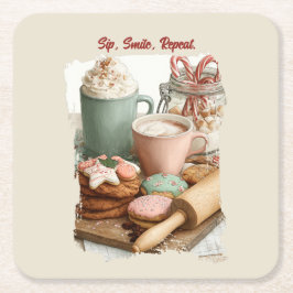 Cookies, Cocoa & Christmas Cheer スクエアペーパーコースター