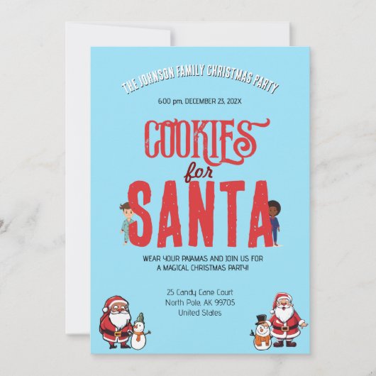 Cookies for Santa Christmas Pajama Baking Party  招待状 (正面)