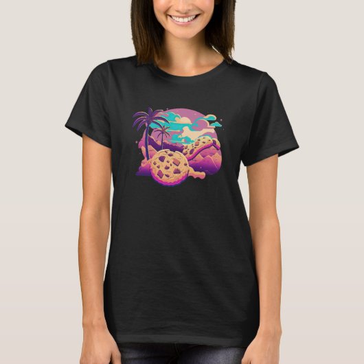 Cookies with Glitched 80s Synthwave Aesthetic Tシャツ (正面)
