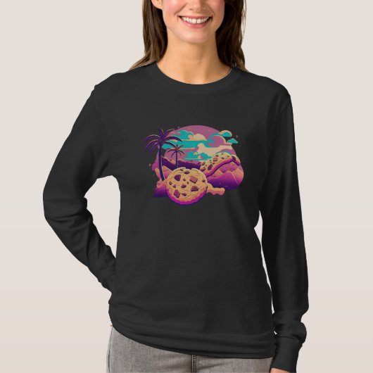 Cookies with Glitched 80s Synthwave Aesthetic Tシャツ (正面)