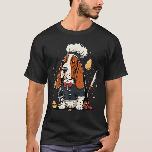 Cooking Basset Hound Restaurant cook on Basset Hou Tシャツ (正面)