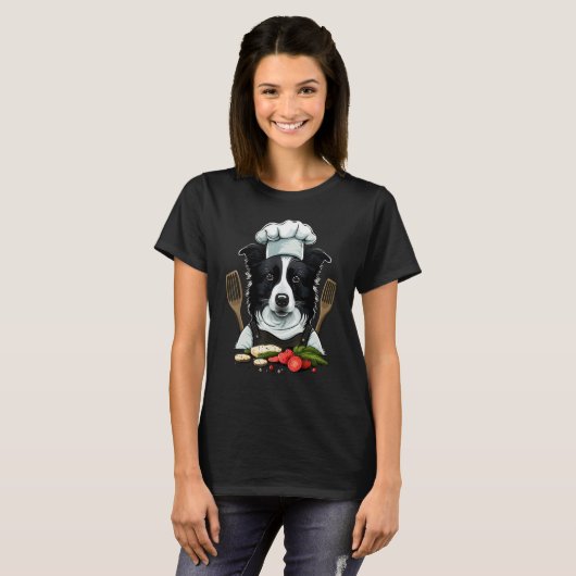 Cooking Border Collie Restaurant cook on Border Co Tシャツ (正面フル)