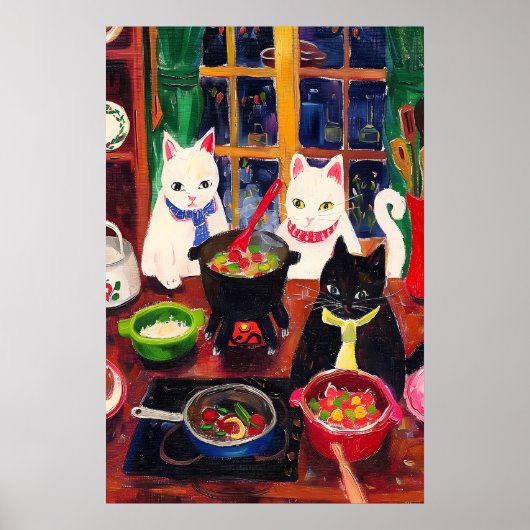 Cooking Cats Print  Whimsical Kitchen Cat ポスター (正面)