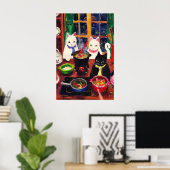 Cooking Cats Print  Whimsical Kitchen Cat ポスター (ホームオフィス)