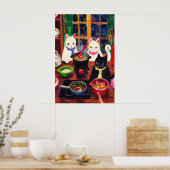 Cooking Cats Print  Whimsical Kitchen Cat ポスター (キッチン)