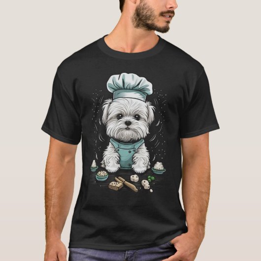 Cooking Maltese dog Restaurant cook on Maltese dog Tシャツ (正面)