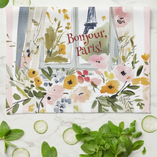 Cooking with a view of the Eiffel Tower キッチンタオル (折り畳み)