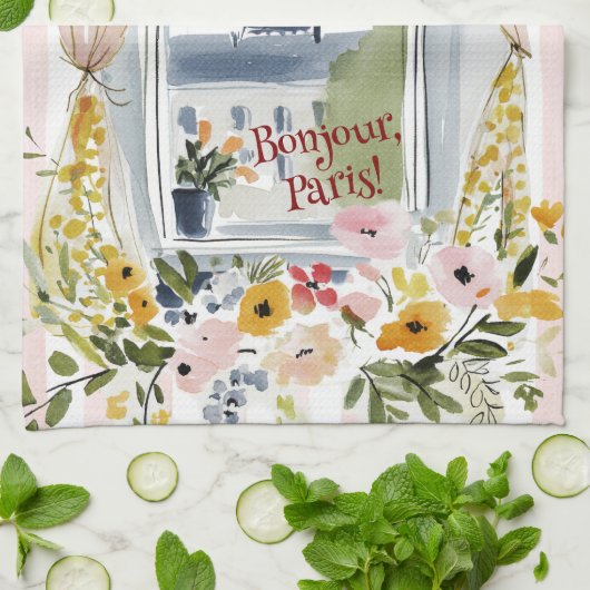 Cooking with a view of the Eiffel Tower キッチンタオル (折り畳み)