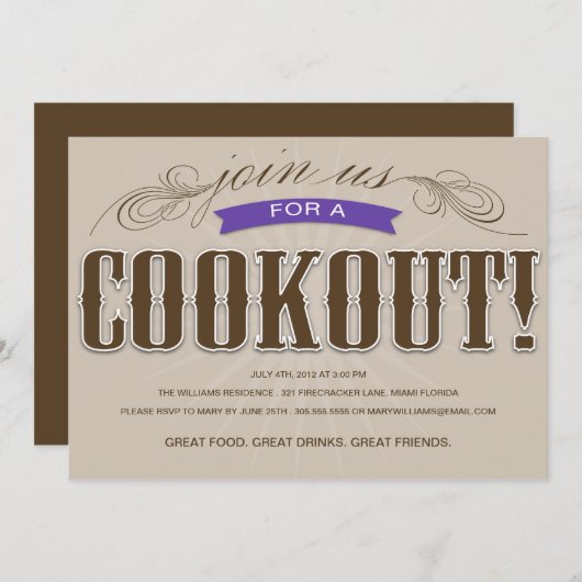 COOKOUT %PIPE%の夏のパーティの招待状 招待状 (正面/裏面)