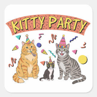 Cool 90s Cat Party 1990s Themed Kitty スクエアシール