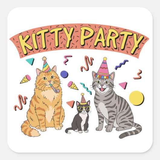 Cool 90s Cat Party 1990s Themed Kitty スクエアシール (正面)