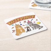 Cool 90s Cat Party 1990s Themed Kitty スクエアペーパーコースター (アングル)