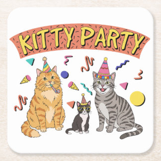 Cool 90s Cat Party 1990s Themed Kitty スクエアペーパーコースター