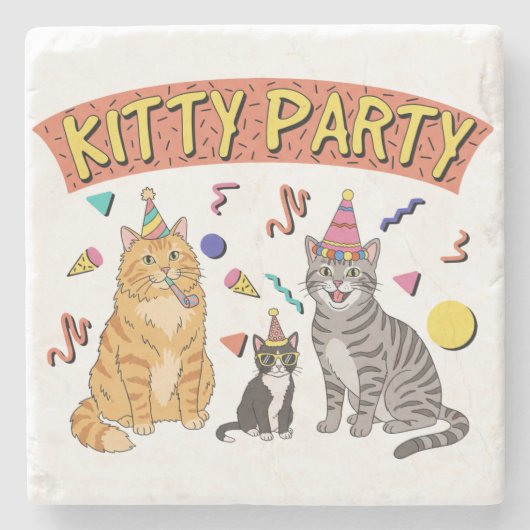 Cool 90s Cat Party 1990s Themed Kitty ストーンコースター (正面)