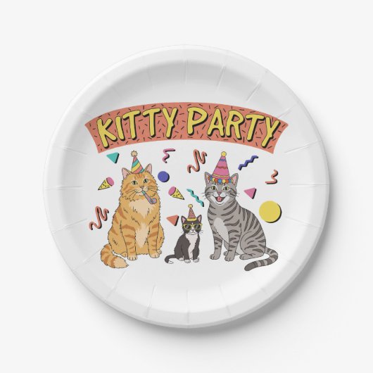 Cool 90s Cat Party 1990s Themed Kitty ペーパープレート (正面)