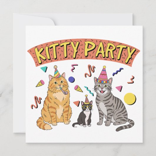 Cool 90s Cat Party 1990s Themed Kitty 招待状 (正面)
