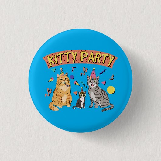 Cool 90s Cat Party 1990s Themed Kitty 缶バッジ (正面)