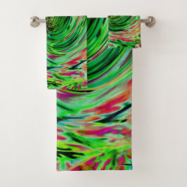 Cool Abstract Lime Green and Black Floral Swirl バスタオルセット