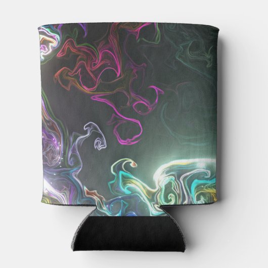 Cool Abstract Neon Liquid Art Black 缶クーラー (裏面)
