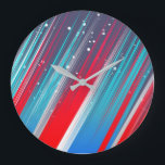 Cool Abstract Red White Blue Brush Strokes ラージ壁時計<br><div class="desc">Cool Abstract Red White Blue Brush Strokes</div>