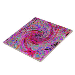 Cool Abstract Retro Hot Pink and Red Floral Swirl タイル