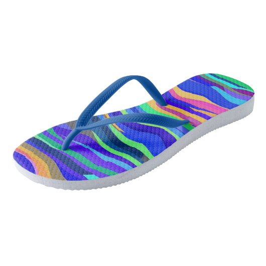 Cool Abstract Wavy Stripes Blue Flip Flops ビーチサンダル (アングル)