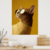 Cool Abyssinian Cat with Sunglasses and Turtleneck ポスター (キッチン)